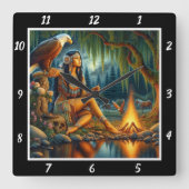 先住民スピリット:イーグルの翼の森の息 スクエア壁時計 (正面)