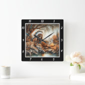 先住民スピリット：タイガーのハートストーンズウィスパー スクエア壁時計 (ホーム)