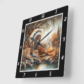 先住民スピリット:タイガーのハートストーンズウィスパー スクエア壁時計 (傾斜)