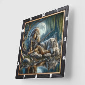 先住民スピリット：流れるストリーム黄金光 スクエア壁時計 (傾斜)