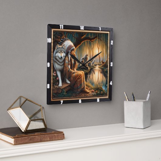 先住民スピリット：石の円はまだ夢 スクエア壁時計 (オフィス)