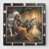 先住民スピリット：石の円はまだ夢 スクエア壁時計 (正面)