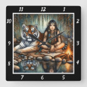 先住民スピリット： Tiger's Glance Stream's Flow スクエア壁時計 (正面)