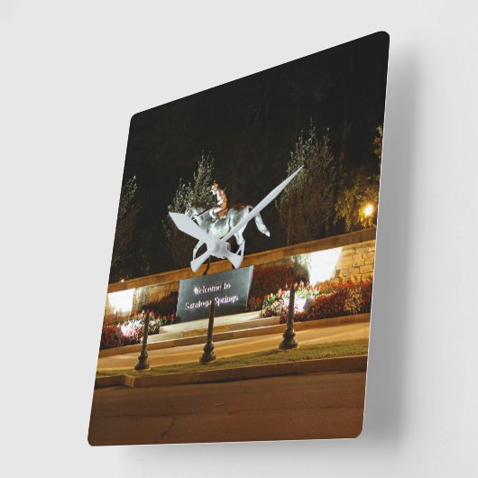 先住民ダンサー馬像サラトガウォールクロック スクエア壁時計 (傾斜)