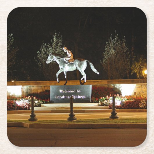 先住民ダンサー馬像サラトガ紙コースター スクエアペーパーコースター (正面)