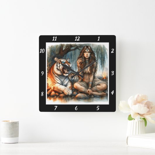 先住民トレイル:タイガーの足跡ウィローの囁き スクエア壁時計 (ホーム)