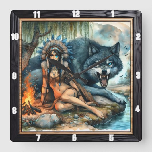 先住民トレイル:隠しGladeソフト スクエア壁時計 (正面)