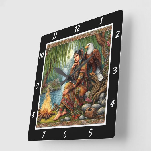 先住民トワイライト:イーグルの影ウィローの残り スクエア壁時計 (傾斜)