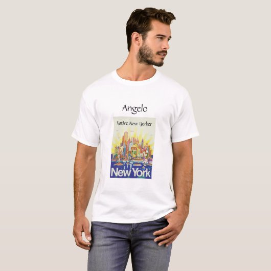 先住民ニューヨーカーマンハッタンスカイライン Tシャツ (正面フル)