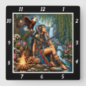 先住民ハイツ:イーグルのアセント・リバーの曲がり スクエア壁時計 (正面)