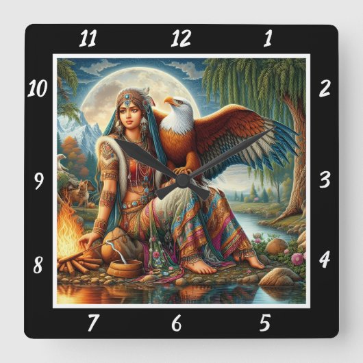 先住民ハヴェンス:イーグルのドメイン川のセレニティ スクエア壁時計 (正面)