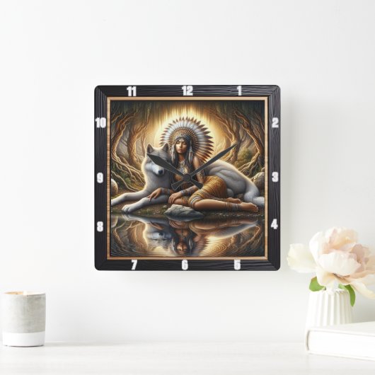 先住民ハース:柳の枝穏やかな平和 スクエア壁時計 (ホーム)