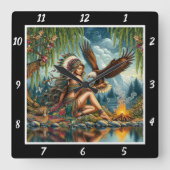 先住民ハート:イーグルの霊石の真実 スクエア壁時計 (正面)