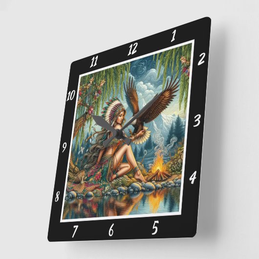 先住民ハート：イーグルの霊石の真実 スクエア壁時計 (傾斜)