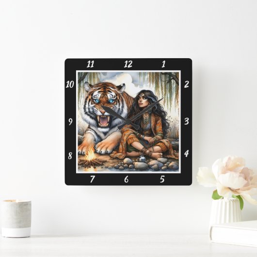 先住民ハート:タイガーの霊石の真実 スクエア壁時計 (ホーム)