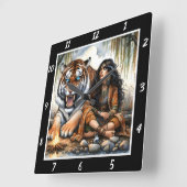 先住民ハート:タイガーの霊石の真実 スクエア壁時計 (傾斜)