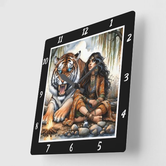 先住民ハート：タイガーの霊石の真実 スクエア壁時計 (傾斜)