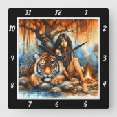 先住民パス： Tiger's Tracks Willow's スクエア壁時計 (正面)