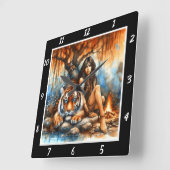 先住民パス： Tiger's Tracks Willow's スクエア壁時計 (傾斜)