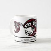 先住民パーソナライズされたアメリカンオルカキラークジラ コーヒーマグカップ (正面左)