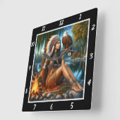 先住民ビジョン：イーグルズアイズマウンテンズミスト スクエア壁時計 (傾斜)