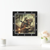 先住民ビジョン:タイガーズアイズマウンテンズミスト スクエア壁時計 (ホーム)