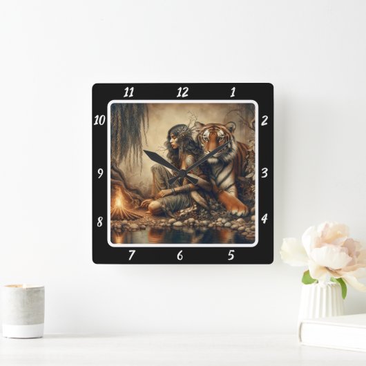 先住民ビジョン:ムーンライトグレードタイガーの視線 スクエア壁時計 (ホーム)