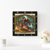 先住民ビスタス:イーグルのスパン森林の影 スクエア壁時計 (ホーム)