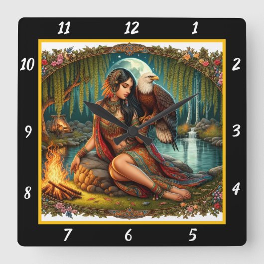 先住民ビスタス：イーグルのスパン森林の影 スクエア壁時計 (正面)