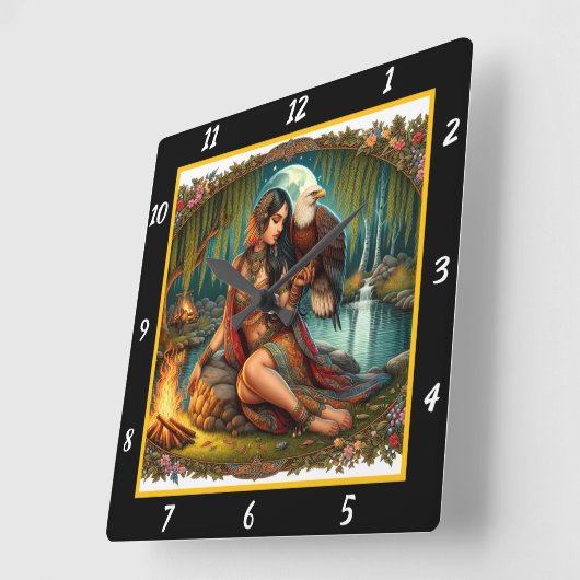 先住民ビスタス:イーグルのスパン森林の影 スクエア壁時計 (傾斜)