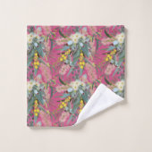 先住民ブッシュ開花ピンク バスタオルセット (ウォッシュタオル)