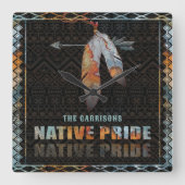 先住民プライドインディアン羽レトロトバルアロー スクエア壁時計 (正面)