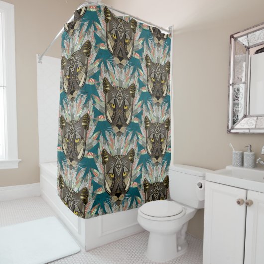 先住民マウンテンライオンブルー シャワーカーテン (インサイチュ)