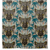 先住民マウンテンライオンブルー シャワーカーテン (正面)