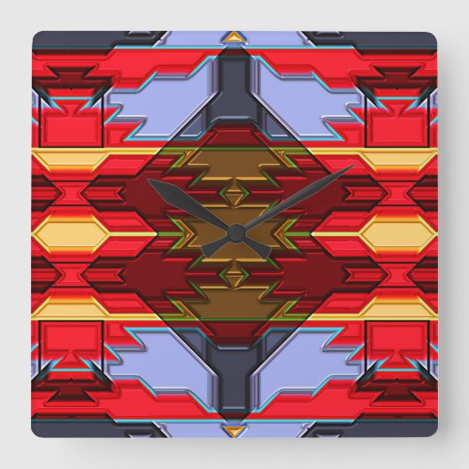 先住民モダンアメリカ5時 スクエア壁時計 (正面)