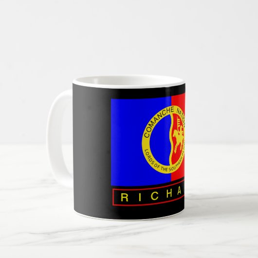 先住民モノグラムのアメリカコマンチ国旗 コーヒーマグカップ (正面左)