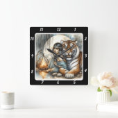 先住民リズム:ウィローダンスタイガーのペース スクエア壁時計 (ホーム)