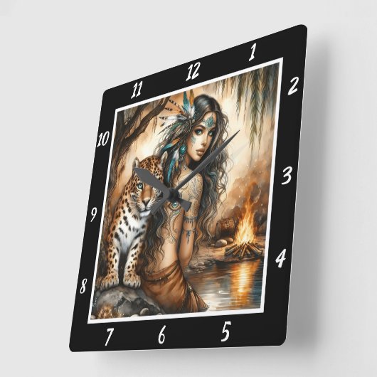 先住民リズム:タイガーのペース柳ダンス スクエア壁時計 (傾斜)