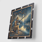 先住民リバーリズム:ワイルドウッドハートビート スクエア壁時計 (傾斜)