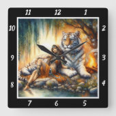先住民レスト:タイガーズブレスウィローため息 スクエア壁時計 (正面)