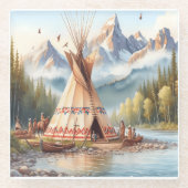 先住民伝統的インディアンテエペ自然シーンディ ガラスコースター (正面)