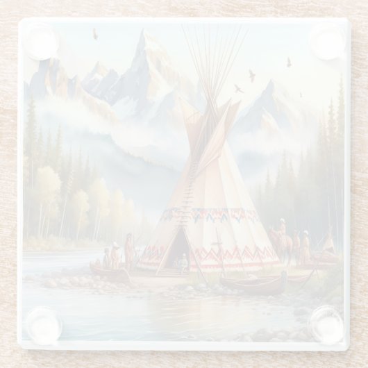 先住民伝統的インディアンテエペ自然シーンディ ガラスコースター (裏面)