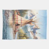 先住民伝統的インディアンテエペ自然シーンディ キッチンタオル (横)