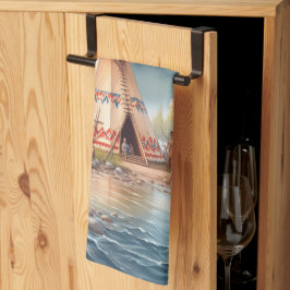 先住民伝統的インディアンテエペ自然シーンディ キッチンタオル