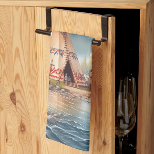 先住民伝統的インディアンテエペ自然シーンディ キッチンタオル (三つ折り)