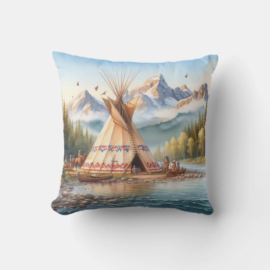 先住民伝統的インディアンテエペ自然シーンディ クッション (正面)