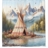 先住民伝統的インディアンテエペ自然シーンディ シャワーカーテン (正面)