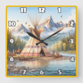 先住民伝統的インディアンテエペ自然シーンディ スクエア壁時計 (正面)