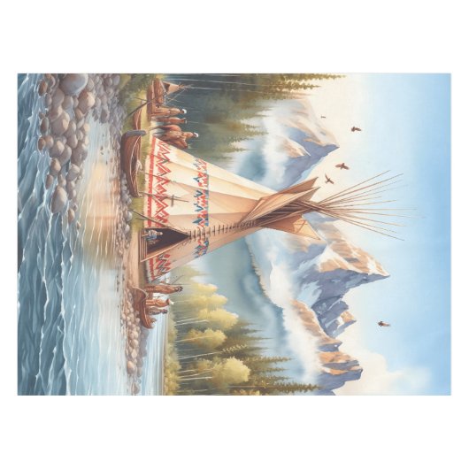 先住民伝統的インディアンテエペ自然シーンディ テーブルクロス (正面(横))