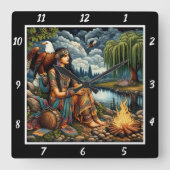 先住民夕べ:イーグルの腕時計ウィローの雑音 スクエア壁時計 (正面)